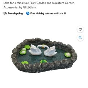 Fairy garden : 6"L X 4.5W X 1 ¾ H" resin swan pond